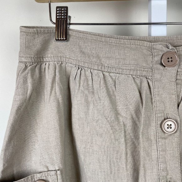 Alain Manoukian 100% Linen Blend Skirt Tan Button Front Pockets EUR 36 US Small - Picture 4 of 7